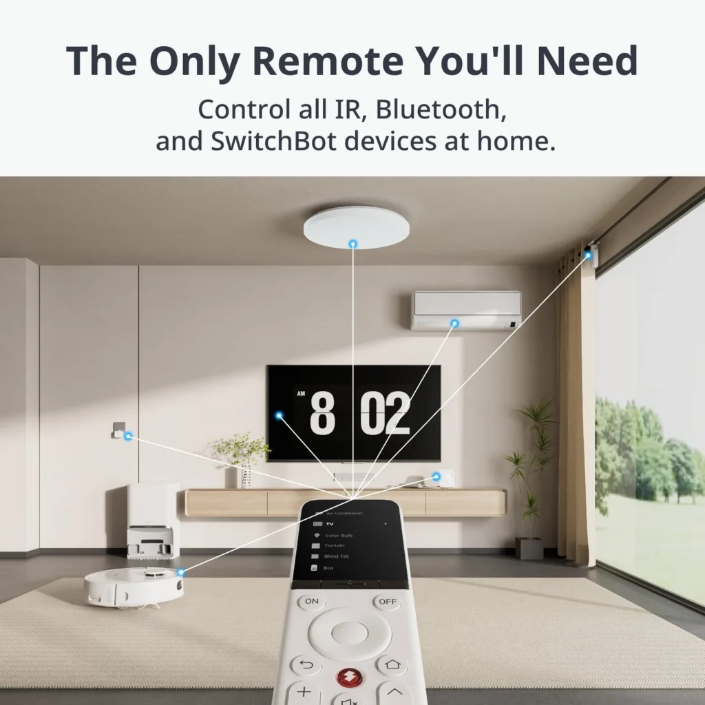 Mando universal SwitchBot controlando varios dispositivos del salón